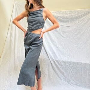 Line & Dot Gray Midi Dress with Cutout